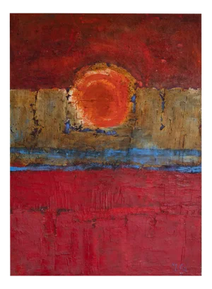 Mamen Gil, Abstract Sun over Horizon, Mixed Media