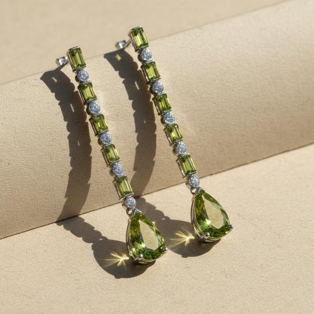 Not Yet Made - Made To Order Peridot Long Drop Earrings, Silver, Gold, Pair For Sale - Image 5 of 10