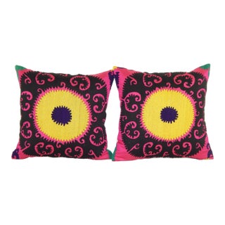 Square Pillow From Vintage Suzani Textile - A Pair For Sale