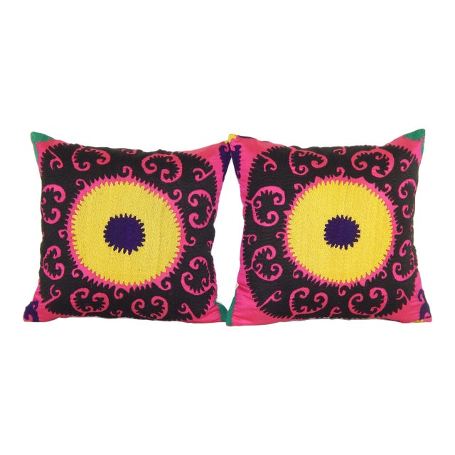 Square Pillow From Vintage Suzani Textile - A Pair For Sale