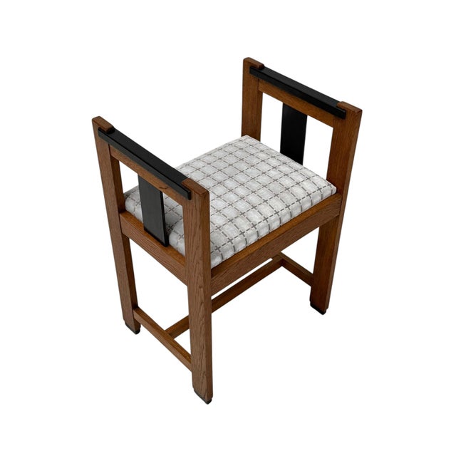 Wood Art Deco Modernist Stool in Oak & Velvet from Jan Brunott, 1920s For Sale - Image 7 of 14