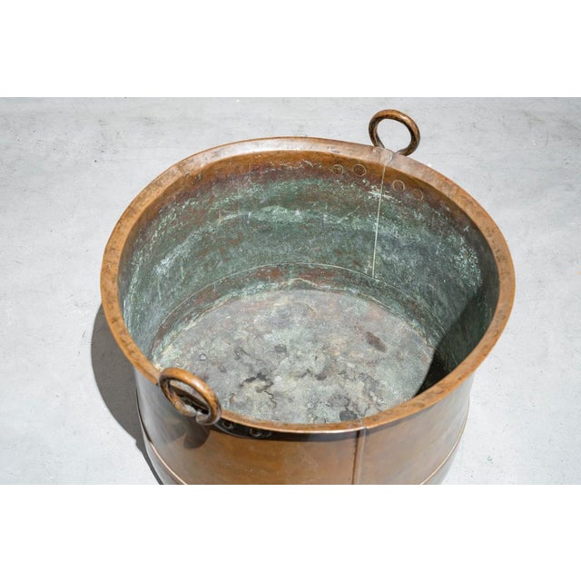 Large Spanish Antique Copper Cauldron For Sale - Image 3 of 7