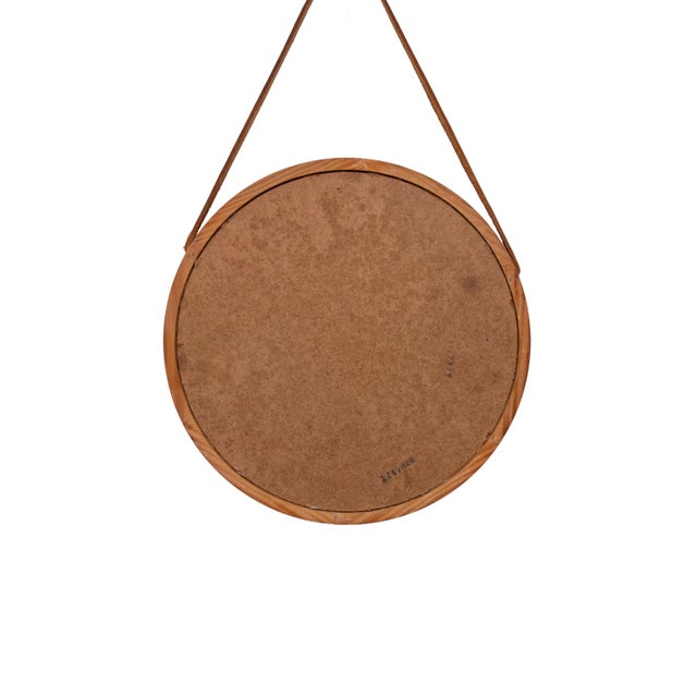 Round Pine Wall Mirror by Uno & Östen Kristiansson, Sweden, 1960s For Sale - Image 8 of 9