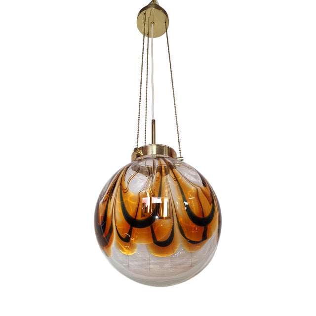 Vintage Hanging Lamp with Brass Frame from Kaiser, 1970s For Sale