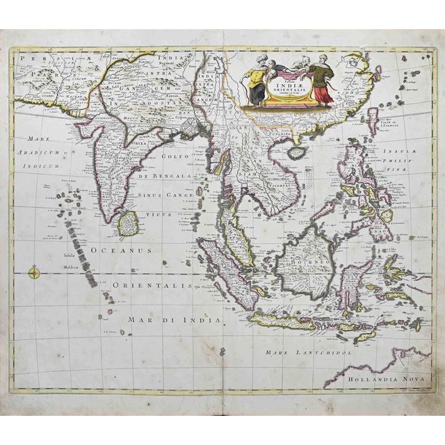 Tabula Indiae Orientalis Map Etching by Frederick de Wit, 1680s For Sale