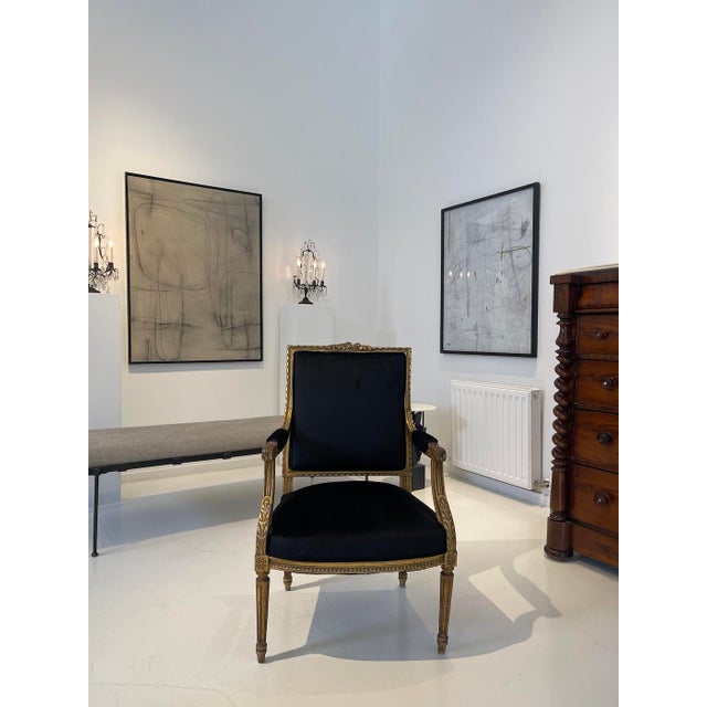 Black Louis XVI–Style Giltwood Armchairs, France, Late 19th Century - Set of Four For Sale - Image 8 of 12