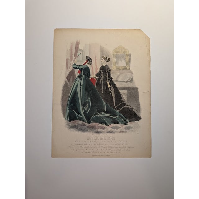 Realism Les Modes Parisiennes | Hand-Colored Fashion Plate by Adèle-Anaïs Toudouze | C. 1866 For Sale - Image 3 of 4