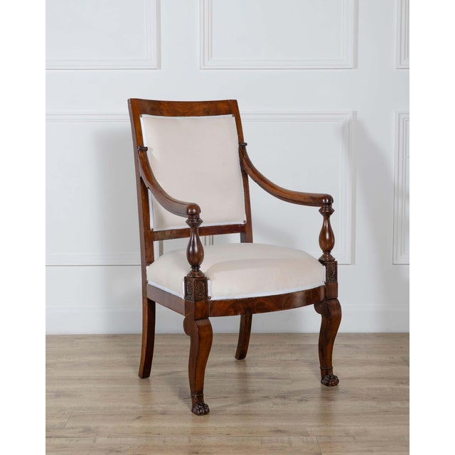 19th Century Pair of Italian Empire Armchairs in Mahogany with White Velvet Upholstery, Genoa For Sale - Image 12 of 15