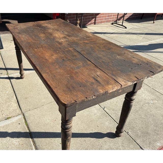 Mid 19th Century 19th Primitive Farm Table in Original Condition For Sale - Image 5 of 10