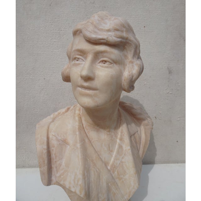 Italian Artist, Large Art Deco Carved Bust of Woman, 1920s-1940s, Alabaster For Sale - Image 18 of 18