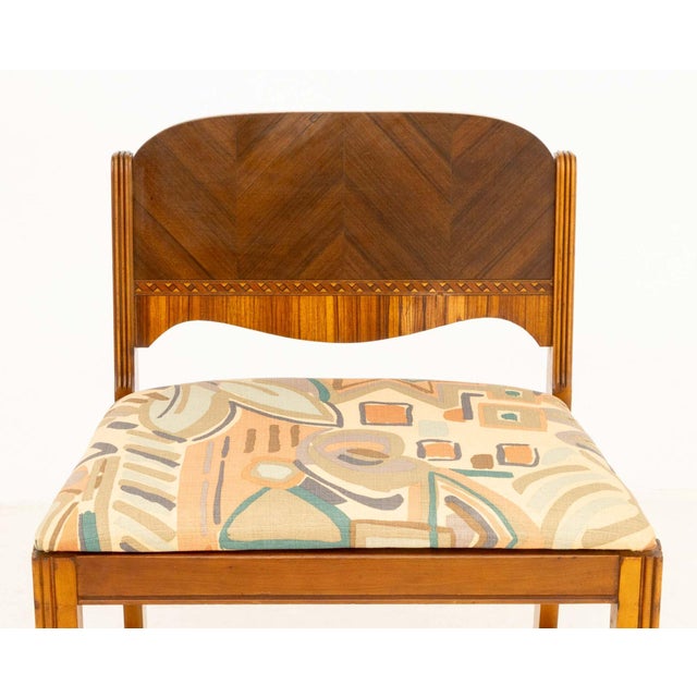 American Art Deco Mirrored Marquetry Inlaid Walnut Vanity and Chair For Sale - Image 14 of 16