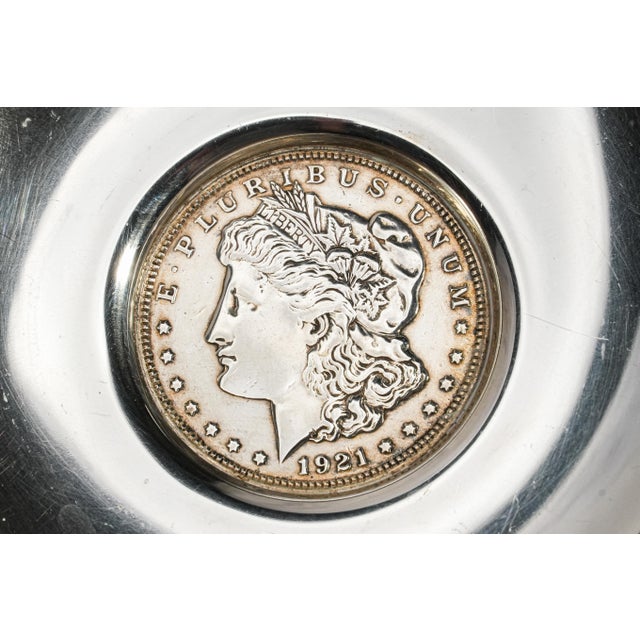 American Fascinating Vintage Sterling Silver Catchall Dish 1921 Morgan Silver Dollar Coin Jewelry Tray Luxury Home Decor Americana For Sale - Image 3 of 10
