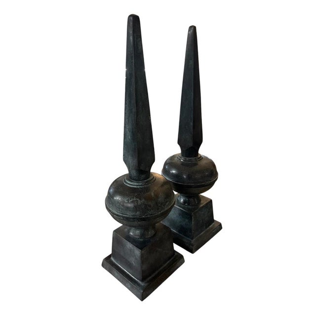 Industrial Pair of Vintage Cast Iron Obelisk-Style Fence Finials For Sale - Image 3 of 12