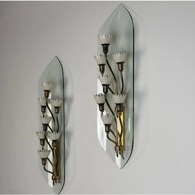 Monumental Pietro Chiesa for Fontana Arte Rare 7-Light Glass Sconces, 1950s For Sale - Image 12 of 15