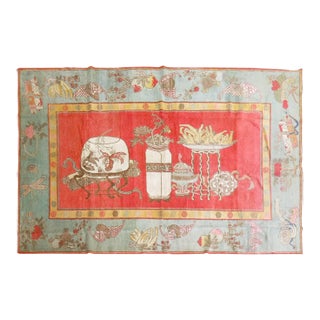 Early 20th Century Khotan Wool Vase Design Watermelon Antique Rug For Sale