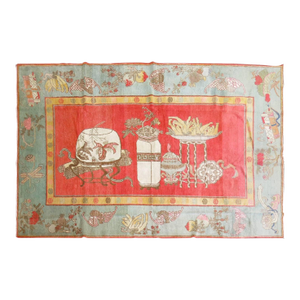 Early 20th Century Khotan Wool Vase Design Watermelon Antique Rug