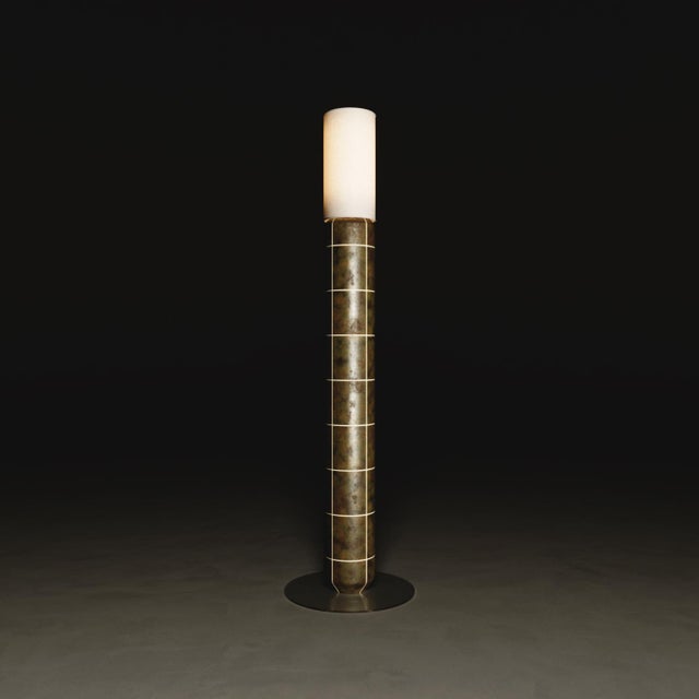 Not Yet Made - Made To Order Handcrafted Ceramic Floor Lamp in With Linen Cylinder Lampshade in Gasoline Gloss Glaze For Sale - Image 5 of 6