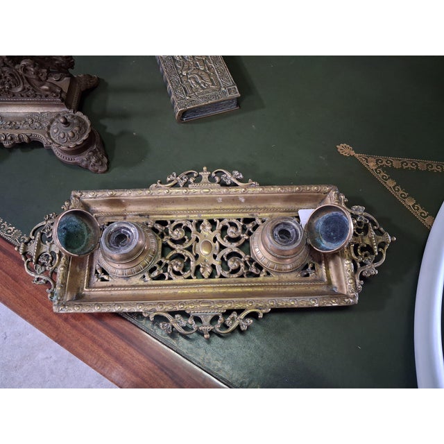 Gold Neo-Renaissance Bronze Desk Inkwell with Openwork Decoration, 19th Century For Sale - Image 8 of 12