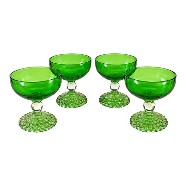 Vintage Anchor Hocking Burple Green Champagne Coupe Sherbet Glasses - Set of 4 For Sale
