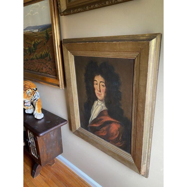 Antique Oil Painting Portrait of 17thC Gentleman, Gold Leaf Gilt Frame, Signed For Sale In Philadelphia - Image 6 of 10