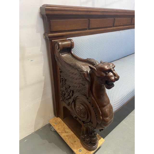 19th Century Antique German Oak Bench with Carved Griffins, 1890s For Sale - Image 5 of 12
