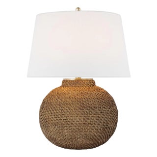 Marie Flanigan by Visual Comfort Signature Avedon Small Table Lamp in Natural Rattan with Linen Shade For Sale