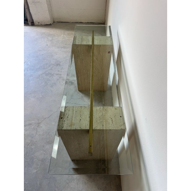 Italian Postmodern Guy Barker for Ello Travertine and Brass Console / Sold For Sale - Image 4 of 11
