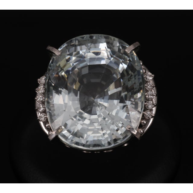 Title: Rare 62.78ct Natural Aquamarine & 0.25ct Diamond Platinum Ring, 29.1g Size 6 Age/Markings: Vintage, weights marked...