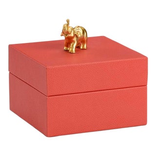 Red Faux Leather Elephant Box For Sale