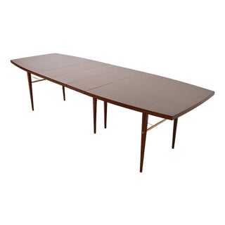 Paul McCobb for Directional Mid-Century Modern Walnut and Brass Extension Dining Table, Newly Refinished For Sale