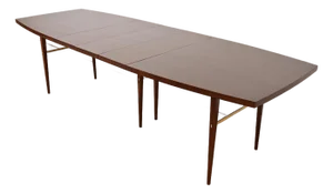 Paul McCobb for Directional Mid-Century Modern Walnut and Brass Extension Dining Table, Newly Refinished