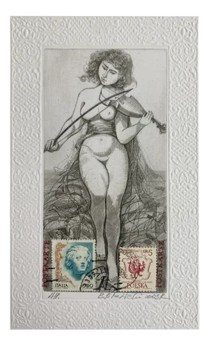 Bogdan Pikulicki, Violin, Etching & Collage on Embossed Paper, 2003