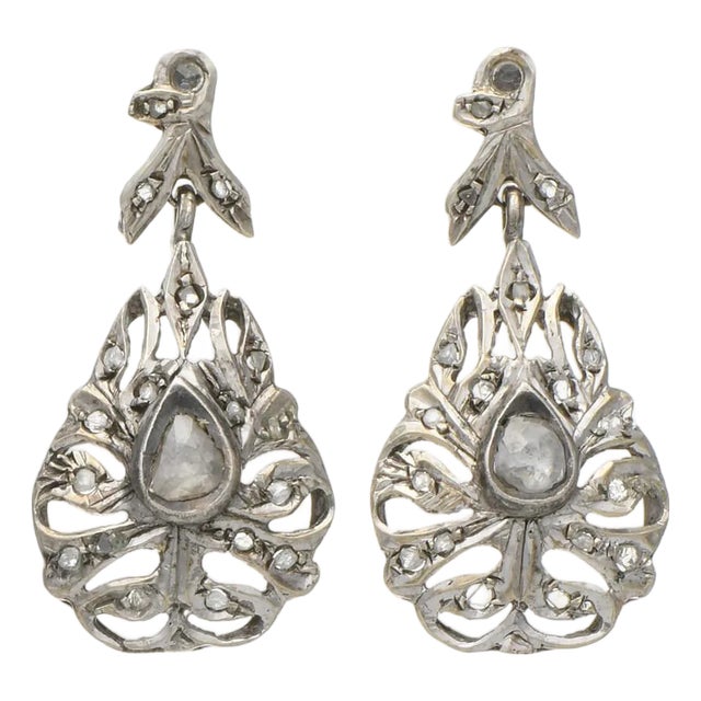 Silver Vintage Rough Diamond Crystal Drop Earrings, 2 pieces For Sale