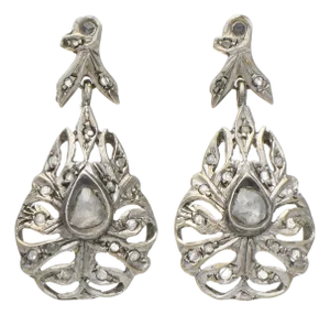 Silver Vintage Rough Diamond Crystal Drop Earrings, 2 pieces