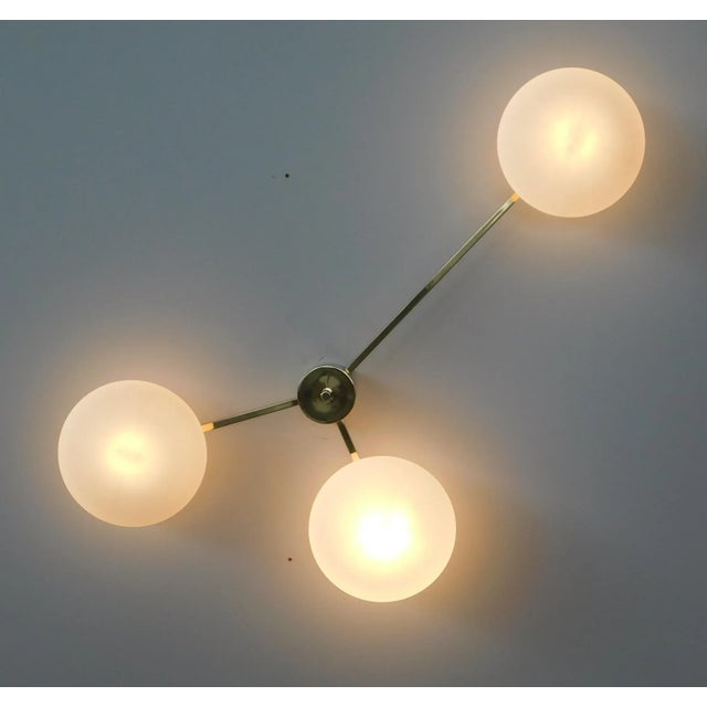 Mid-Century Modern Trio Polished Brass Matte Whiet Glass Flush Mount by Fabio Ltd For Sale - Image 3 of 6