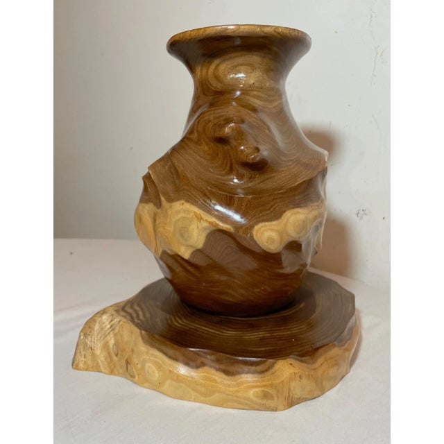 Wood Modern Handmade Turned High Gloss Wood Vase Sculpture With Matching Base For Sale - Image 7 of 12