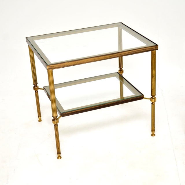 Mid-Century Modern Vintage French Brass and Glass Side Tables, 1960, Set of 2 For Sale - Image 3 of 11