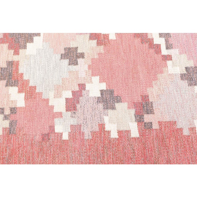 Vintage Swedish Flat Woven by Ingegerd Silow Size: 6'3" × 9'3" (190 × 281 cm) Color: Beige, Gray, Pink, Purple, Taupe A...