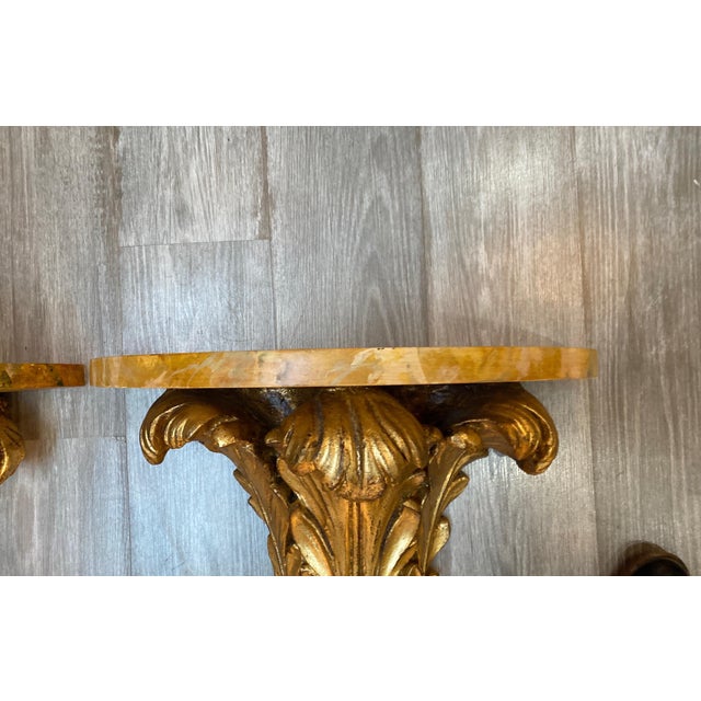 Gold Hollywood Regency Demilune Wall Hanging Demilune Shelf Tables, Pair For Sale - Image 8 of 12