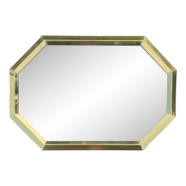 Brass Framed Octagonal Vintage Decorative Beveled Mirror 36” For Sale