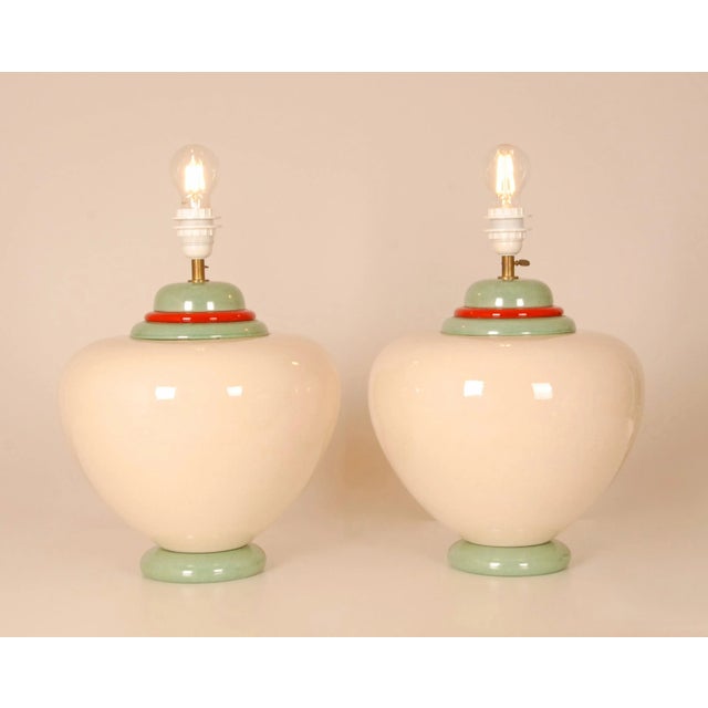 Ceramic Vintage Table Lamps French Vase Lamps Mid Century Modern Ceramic Vase Lamps - A Pair For Sale - Image 7 of 10