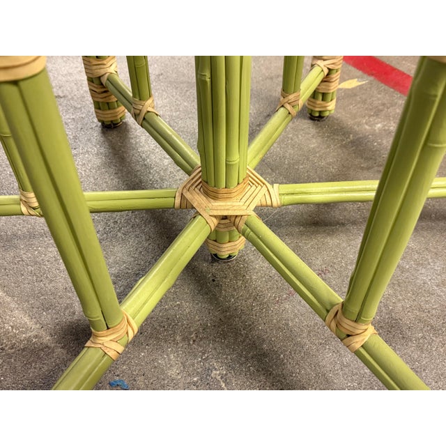 McGuire Furniture Pistachio Bamboo + Leather Dining Table + Set of Eight Chairs For Sale - Image 9 of 12