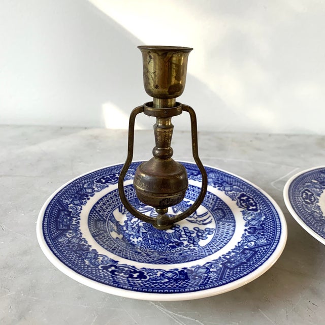 Pair of Blue Willow Candle Holders Chairish