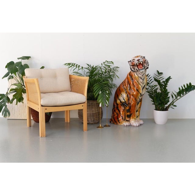 Large Vintage Italian Ceramic Tiger, 1970s. A stunning large hand painted ceramic animal sculpture of a sitting tiger....
