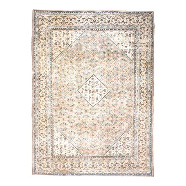 1970s Vintage Persian Handmade Wool Cotton Brown Area Rug For Sale