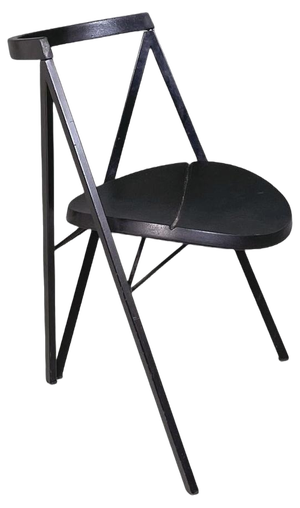 Italian Modern Black Metal Chair with Round Rubber Seat attributed to Zeus, 1990s