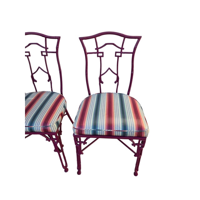 2 Vintage Chinese Chippendale Regency Side Chairs Dining Aluminum Faux Bamboo For Sale In Philadelphia - Image 6 of 14