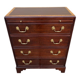 Mid 20th Century 4 Drawer Mahogany Chippendale Gentleman’s Chest With Canary Wood Banding Inlay For Sale