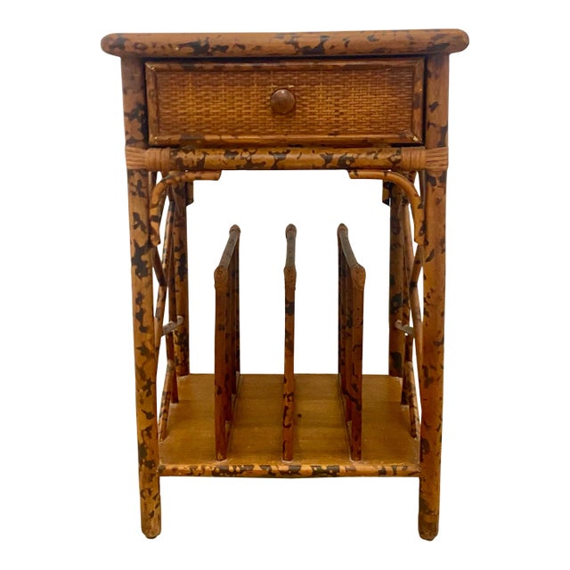 70s Faux Bamboo Cane Magazine Rack Side Table . For Sale