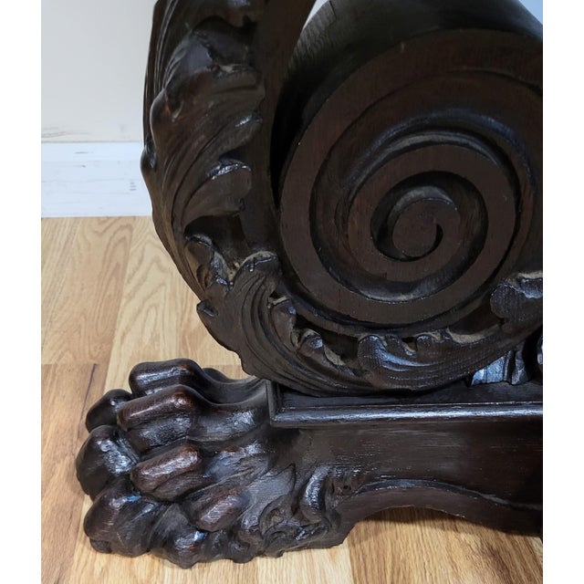 Antique American Carved Oak "Fleur-De-Lis" Base Renaissance Library Center Table For Sale - Image 12 of 13